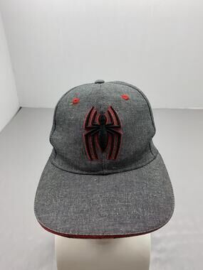 Spider-Man Hat Cap Strap Back One Size Gray Twill Embroidered Baseball Boys
